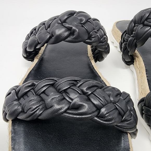 Marc Fisher Sandals Women 7.5M Jaimee Soft Black Leather Braided 2 Strap Slides - Picture 4 of 11